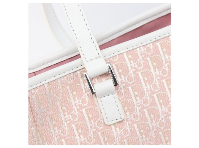 Borsa Tote Christian Dior Trotter Canvas Rosa Argento Auth 205251V - vista 18