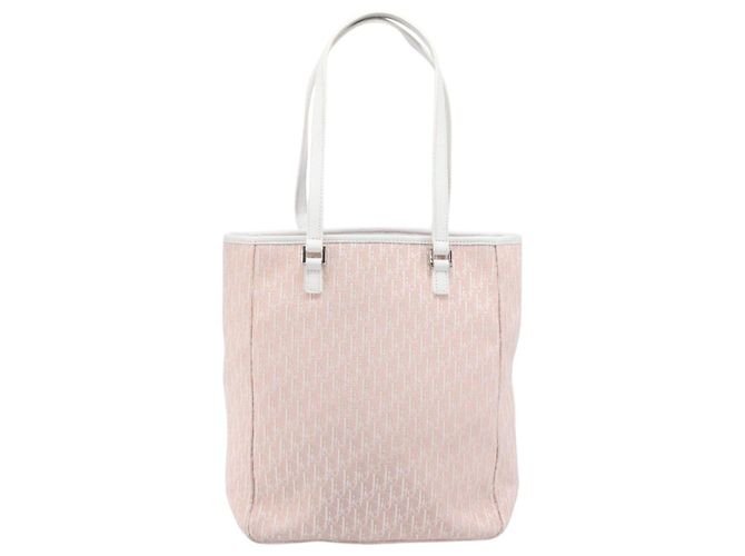 Borsa Tote Christian Dior Trotter Canvas Rosa Argento Auth 205251V - vista 2