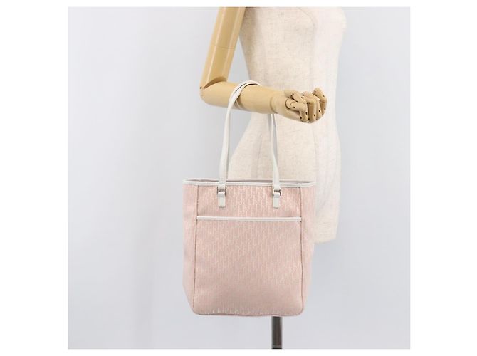 Borsa Tote Christian Dior Trotter Canvas Rosa Argento Auth 205251V - vista 25
