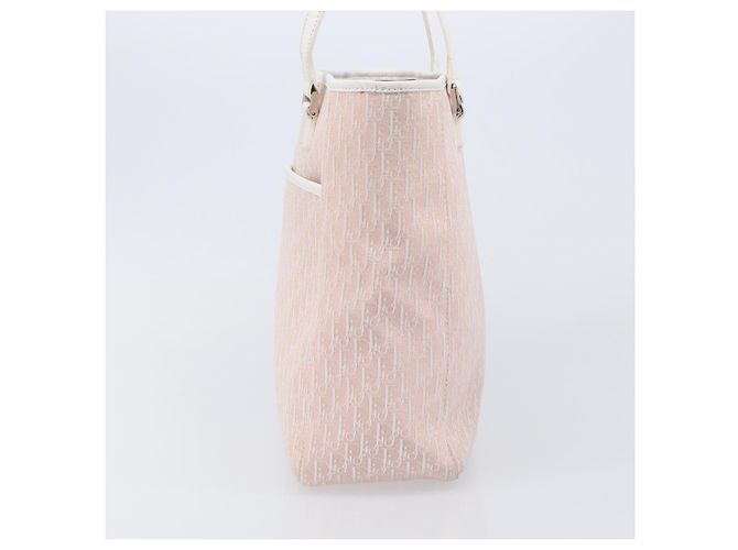 Borsa Tote Christian Dior Trotter Canvas Rosa Argento Auth 205251V - vista 3