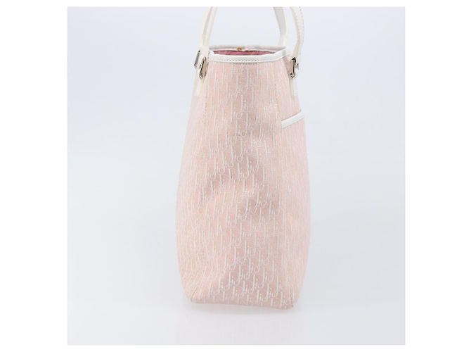 Borsa Tote Christian Dior Trotter Canvas Rosa Argento Auth 205251V - vista 4