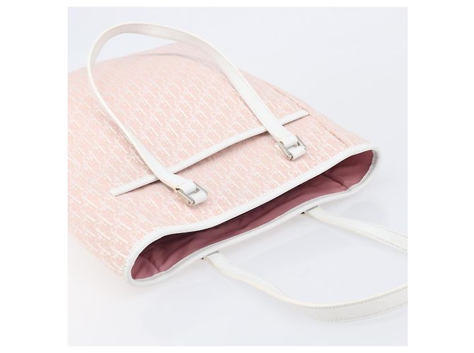 Borsa Tote Christian Dior Trotter Canvas Rosa Argento Auth 205251V - vista 6