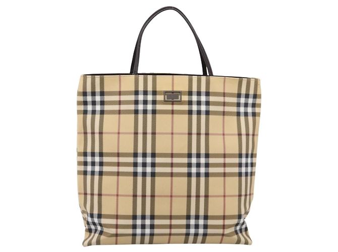 BURBERRY Nova Check Handtasche PVC Leather Beige Silver Auth ka6453 Silber - Ansicht 13
