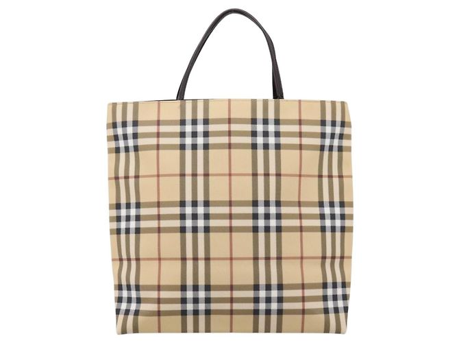 BURBERRY Nova Check Handtasche PVC Leather Beige Silver Auth ka6453 Silber - Ansicht 2