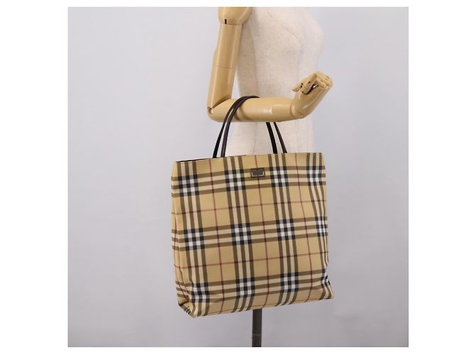 BURBERRY Nova Check Handtasche PVC Leather Beige Silver Auth ka6453 Silber - Ansicht 20