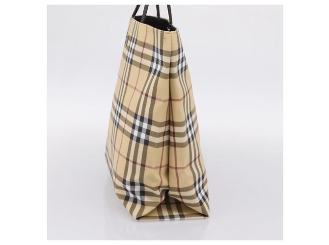 BURBERRY Nova Check Handtasche PVC Leather Beige Silver Auth ka6453 Silber - Ansicht 4