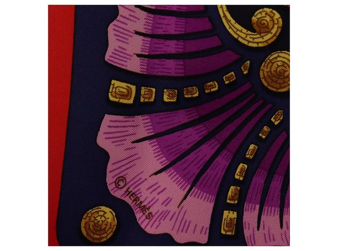 Hermès Pañuelo HERMES Carre 90 Seda Azul Rojo "Cheval Jurc." Auth ki6866M Roja - vista 11