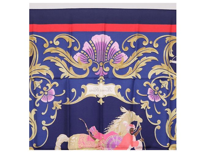 Hermès Pañuelo HERMES Carre 90 Seda Azul Rojo "Cheval Jurc." Auth ki6866M Roja - vista 16