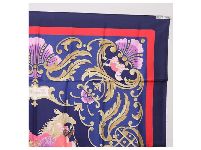 Hermès Pañuelo HERMES Carre 90 Seda Azul Rojo "Cheval Jurc." Auth ki6866M Roja - vista 17