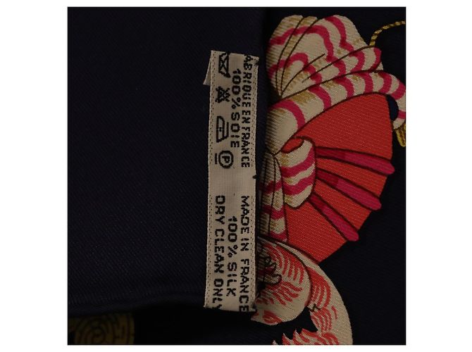 Hermès Pañuelo HERMES Carre 90 Seda Azul Rojo "Cheval Jurc." Auth ki6866M Roja - vista 24