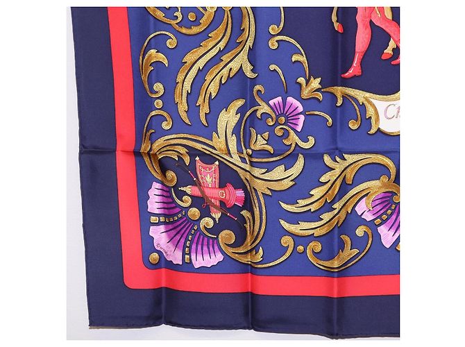 Hermès Pañuelo HERMES Carre 90 Seda Azul Rojo "Cheval Jurc." Auth ki6866M Roja - vista 8
