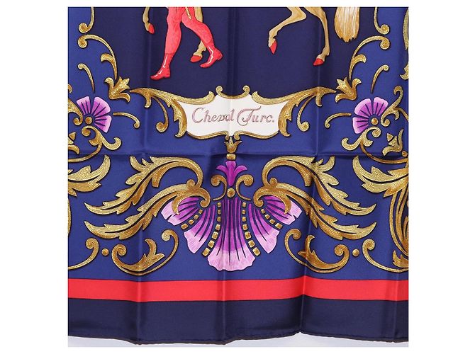 Hermès Pañuelo HERMES Carre 90 Seda Azul Rojo "Cheval Jurc." Auth ki6866M Roja - vista 9