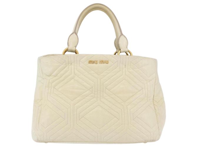 Borsa a mano Miu Miu in pelle Ivory Gold Tone Auth 207589A Crudo - vista 13