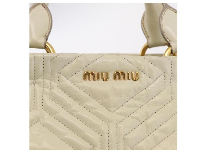 Borsa a mano Miu Miu in pelle Ivory Gold Tone Auth 207589A Crudo - vista 17