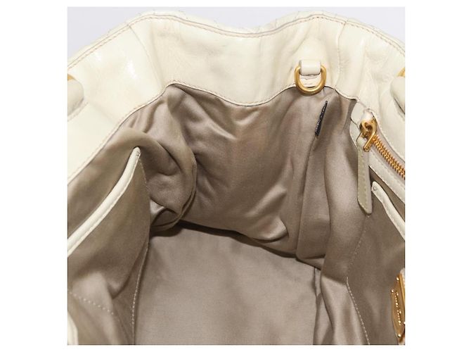 Borsa a mano Miu Miu in pelle Ivory Gold Tone Auth 207589A Crudo - vista 19