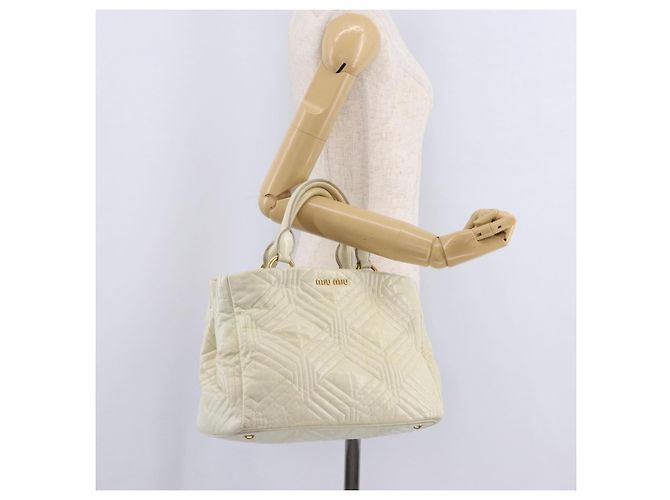 Borsa a mano Miu Miu in pelle Ivory Gold Tone Auth 207589A Crudo - vista 22