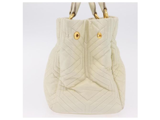 Borsa a mano Miu Miu in pelle Ivory Gold Tone Auth 207589A Crudo - vista 4