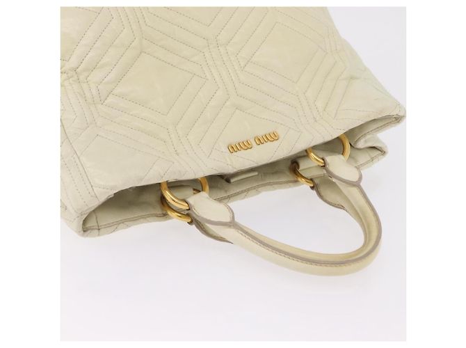 Borsa a mano Miu Miu in pelle Ivory Gold Tone Auth 207589A Crudo - vista 6