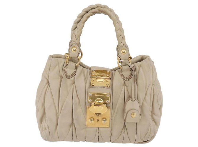 Borsa a mano Miu Miu Matelassé in pelle 2way Beige Gold Auth 167655A D'oro - vista 13