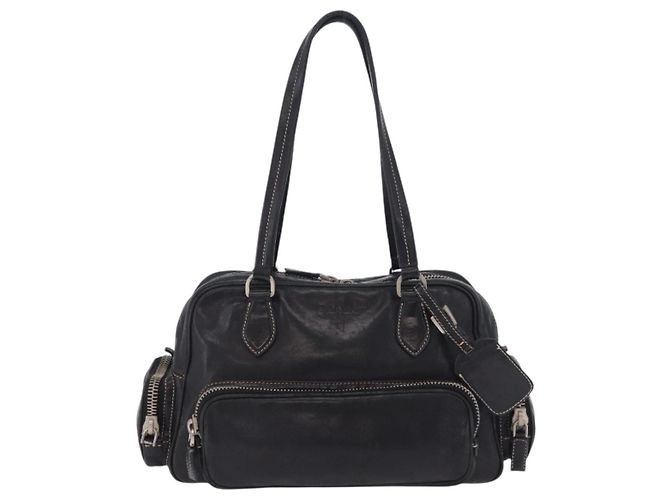 PRADA Handtasche Leder Schwarz Silber Auth 207680 - Ansicht 13