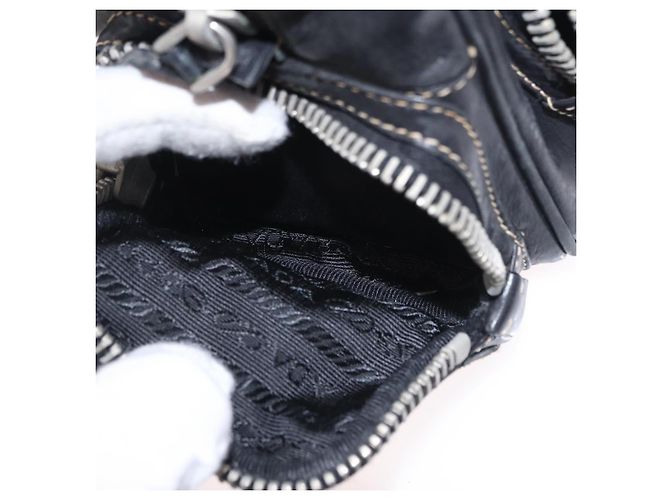 PRADA Handtasche Leder Schwarz Silber Auth 207680 - Ansicht 28