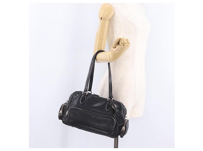 PRADA Handtasche Leder Schwarz Silber Auth 207680 - Ansicht 30