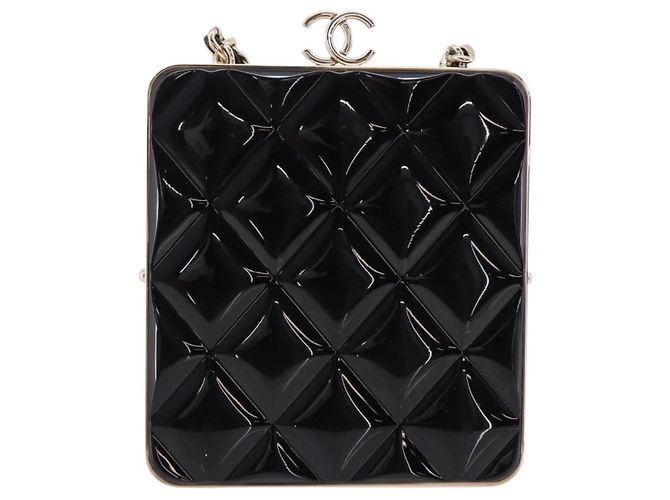 CHANEL Pochette a catena in pelle d'agnello nera dettagli dorati CC Auth 206662SAV Nero - vista 2