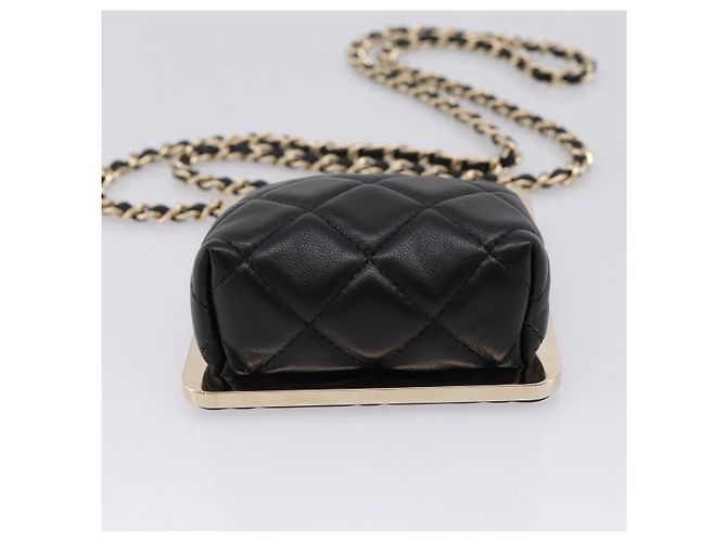 CHANEL Pochette a catena in pelle d'agnello nera dettagli dorati CC Auth 206662SAV Nero - vista 5