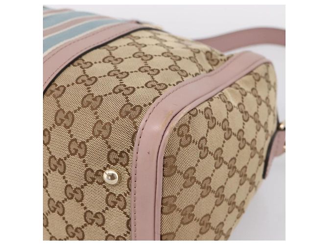 Borsa Boston GUCCI GG Canvas Sherry Line 2vie Beige Tono Oro 247205 Auth LN056A - vista 16