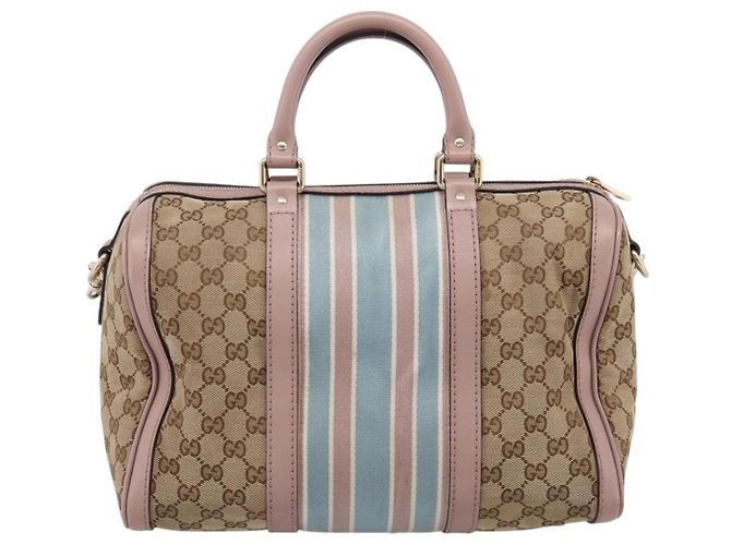 Borsa Boston GUCCI GG Canvas Sherry Line 2vie Beige Tono Oro 247205 Auth LN056A - vista 2
