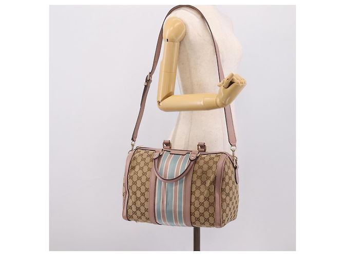 Borsa Boston GUCCI GG Canvas Sherry Line 2vie Beige Tono Oro 247205 Auth LN056A - vista 26