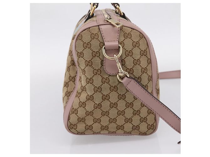 Borsa Boston GUCCI GG Canvas Sherry Line 2vie Beige Tono Oro 247205 Auth LN056A - vista 3