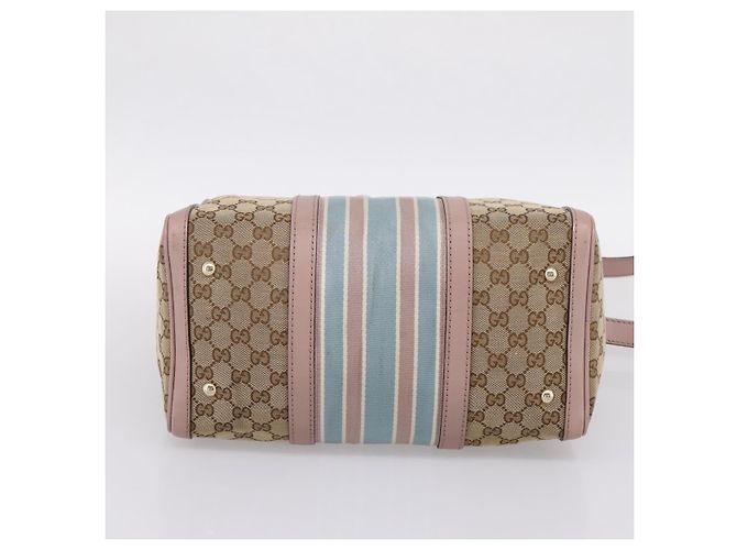 Borsa Boston GUCCI GG Canvas Sherry Line 2vie Beige Tono Oro 247205 Auth LN056A - vista 5