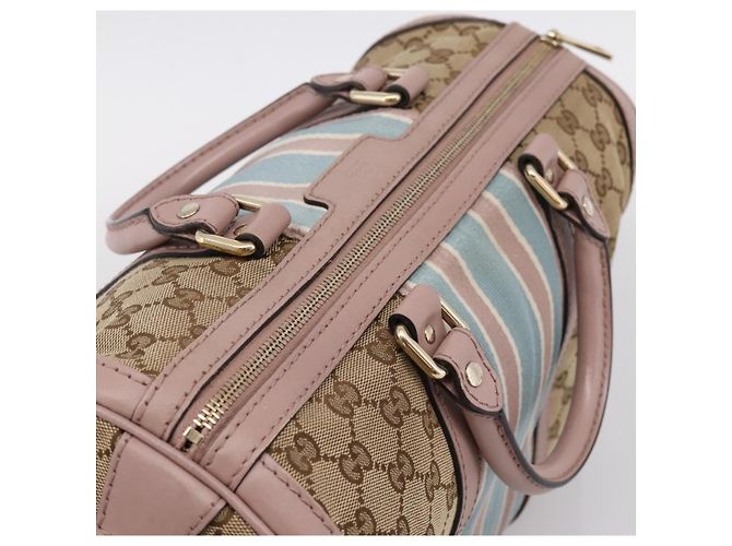 Borsa Boston GUCCI GG Canvas Sherry Line 2vie Beige Tono Oro 247205 Auth LN056A - vista 6