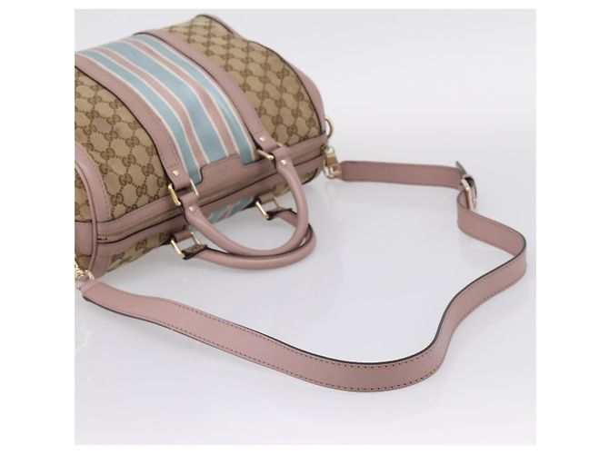 Borsa Boston GUCCI GG Canvas Sherry Line 2vie Beige Tono Oro 247205 Auth LN056A - vista 8