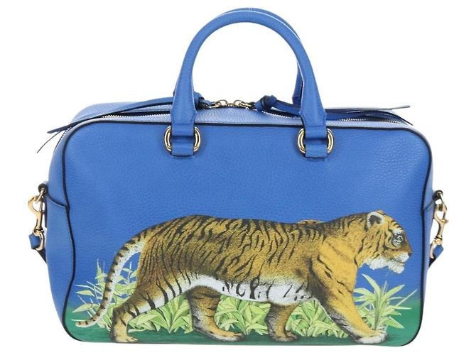 Bolso de mano GUCCI de cuero 2way Azul Oro Auth LN209SAM - vista 13