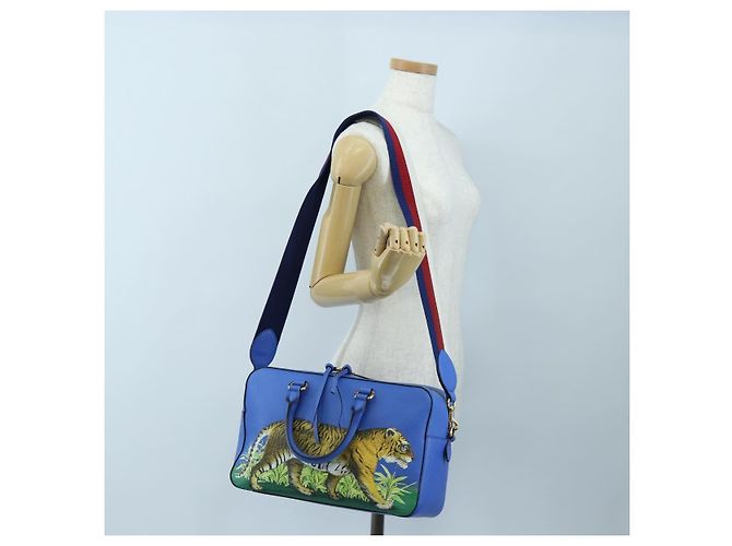 Bolso de mano GUCCI de cuero 2way Azul Oro Auth LN209SAM - vista 32