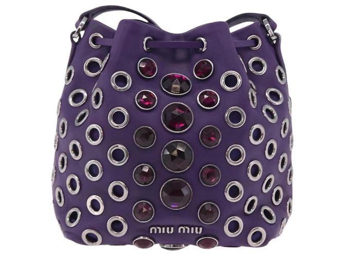 Borsa a Tracolla Miu Miu Pelle Viola Argento Auth 207614V Porpora - vista 13
