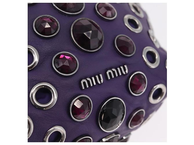 Borsa a Tracolla Miu Miu Pelle Viola Argento Auth 207614V Porpora - vista 19