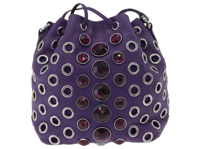 Borsa a Tracolla Miu Miu Pelle Viola Argento Auth 207614V Porpora - vista 2