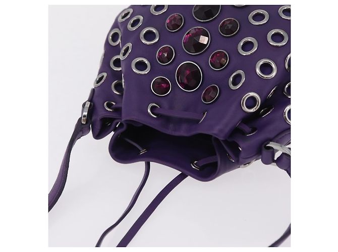 Borsa a Tracolla Miu Miu Pelle Viola Argento Auth 207614V Porpora - vista 6
