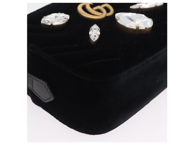 Borsa a Tracolla con Catena GUCCI GG Marmont Velluto Nero Tono Oro 448065 Auth LN060V - vista 15