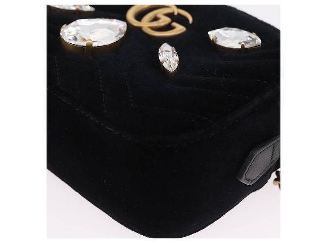 Borsa a Tracolla con Catena GUCCI GG Marmont Velluto Nero Tono Oro 448065 Auth LN060V - vista 16