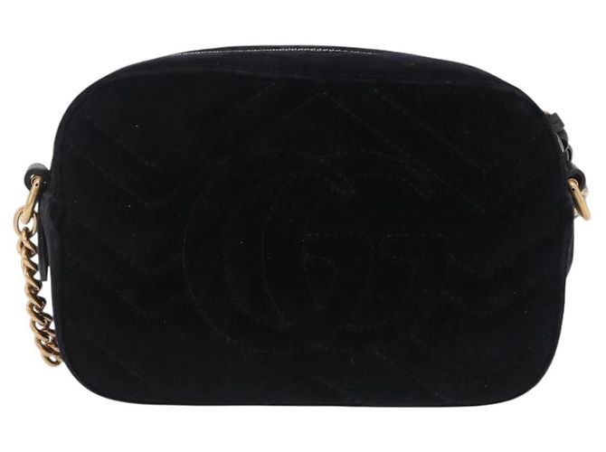 Borsa a Tracolla con Catena GUCCI GG Marmont Velluto Nero Tono Oro 448065 Auth LN060V - vista 2