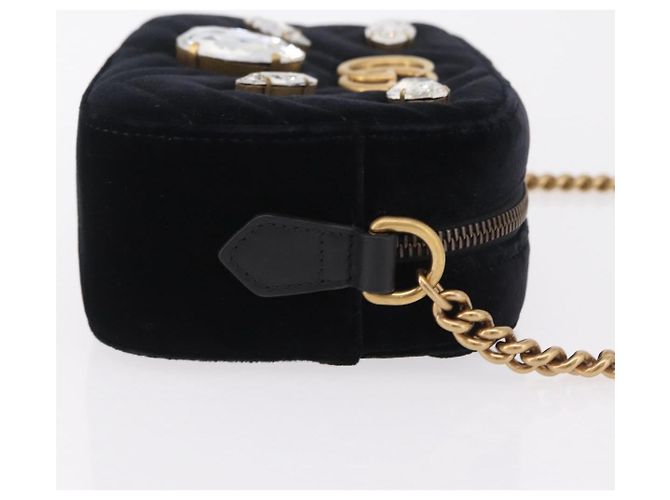 Borsa a Tracolla con Catena GUCCI GG Marmont Velluto Nero Tono Oro 448065 Auth LN060V - vista 3