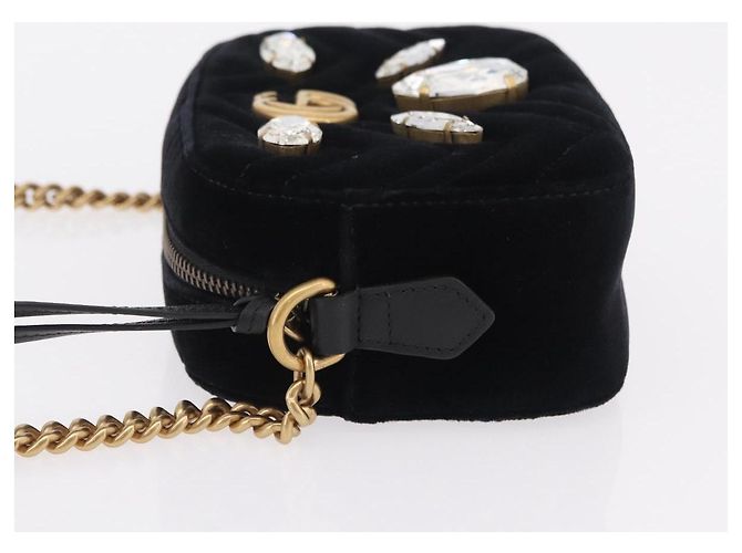Borsa a Tracolla con Catena GUCCI GG Marmont Velluto Nero Tono Oro 448065 Auth LN060V - vista 4