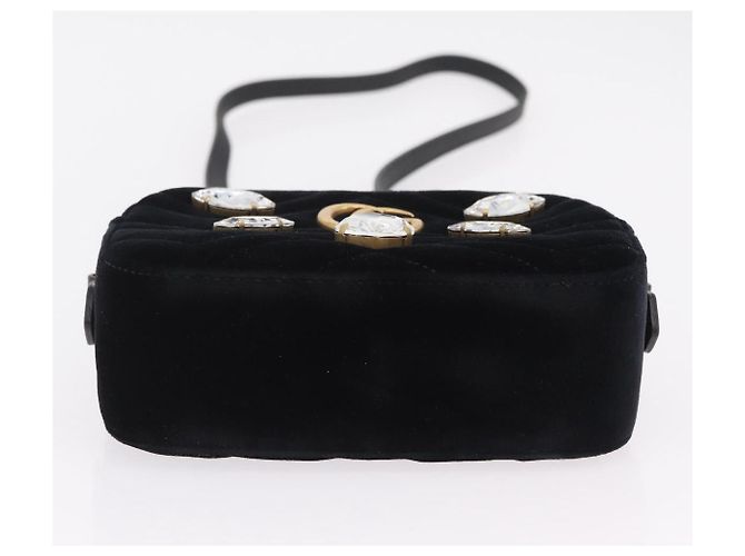 Borsa a Tracolla con Catena GUCCI GG Marmont Velluto Nero Tono Oro 448065 Auth LN060V - vista 5