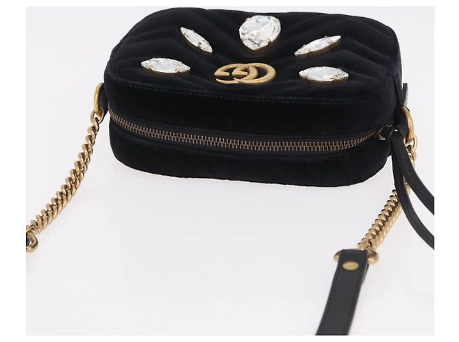 Borsa a Tracolla con Catena GUCCI GG Marmont Velluto Nero Tono Oro 448065 Auth LN060V - vista 6