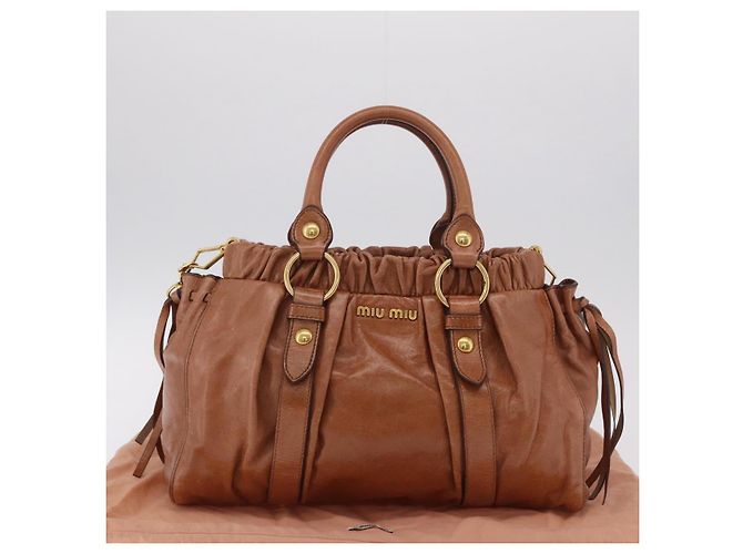 Miu Miu Handtasche Leder 2way Braun Gold Authentisch 167726M Golden - Ansicht 12