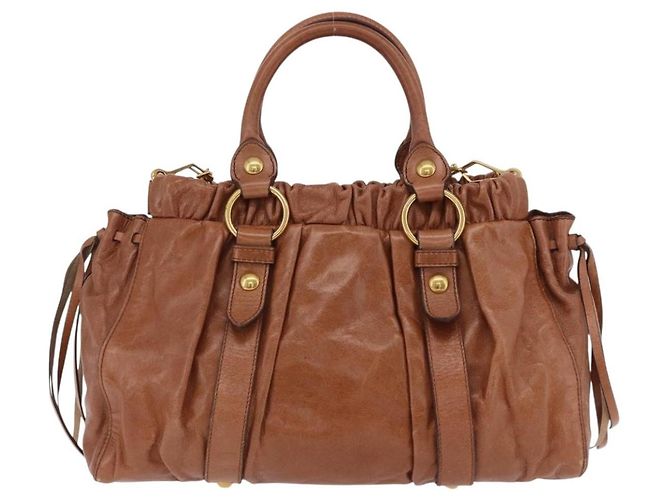 Miu Miu Handtasche Leder 2way Braun Gold Authentisch 167726M Golden - Ansicht 2